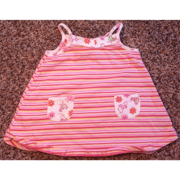 Girl's Size 9 M 6-9 Months Two Piece Pink White Striped Bird & Floral Dress & DC - Picture 3 of 5